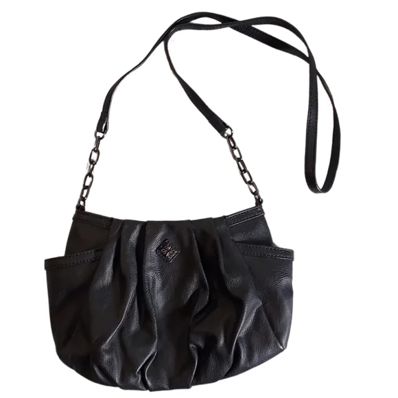Vintage SimplyVera Vera Wang black vegan leather crossbody scrunch purse y2k - Picture 3 of 14